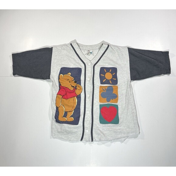 Vintage 90s Winnie the Pooh Graphic Baseball Jersey Disney Cotton Button Medium? - Picture 1 of 12
